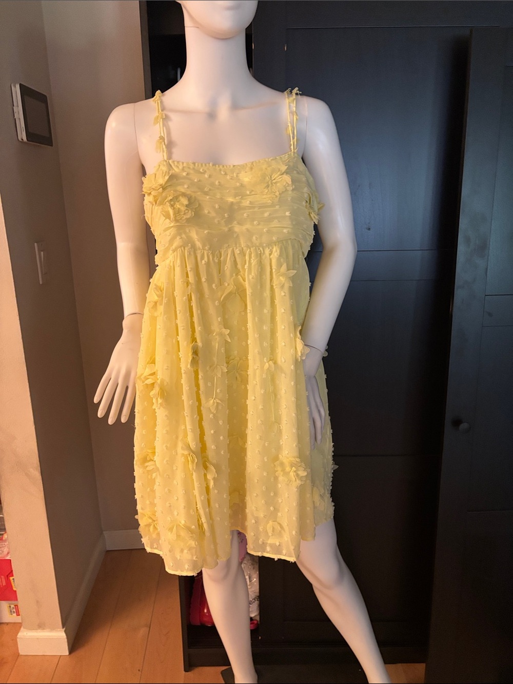 Anthropologie Yellow Textured Floral Midi Dress